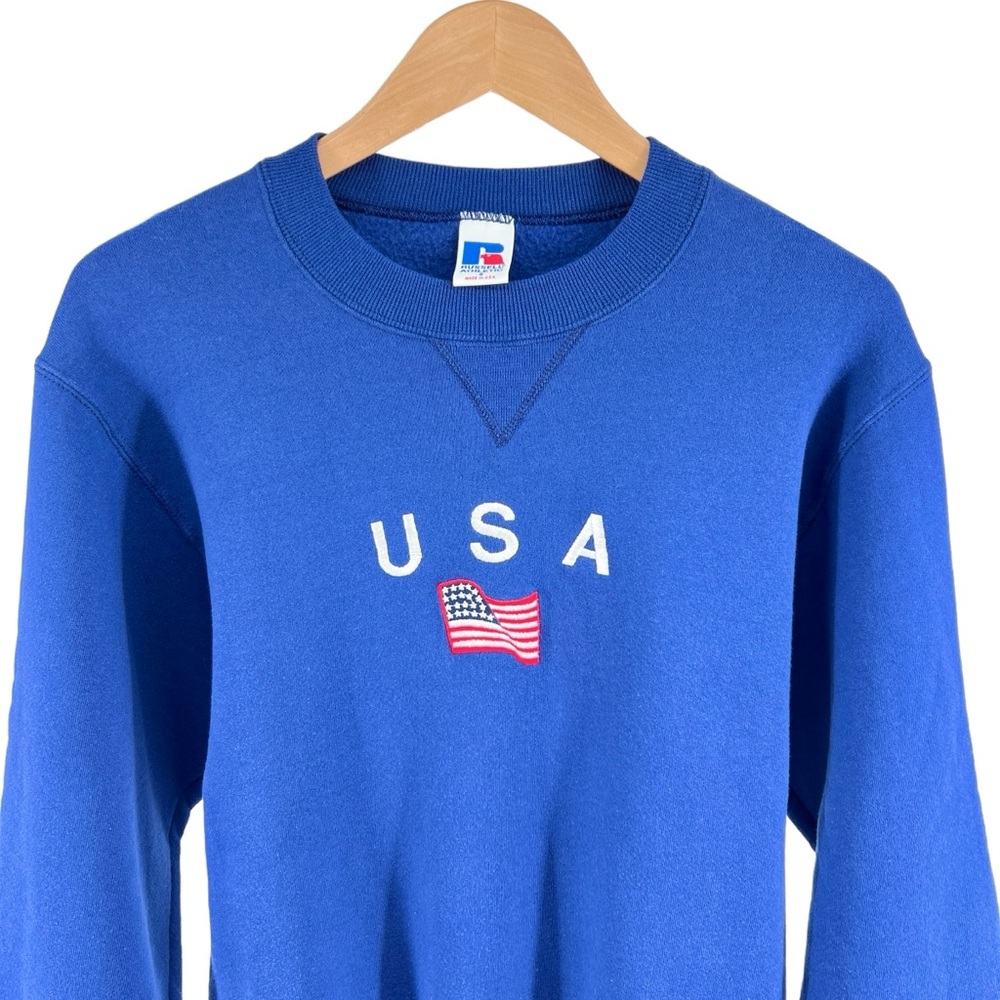 Vtg Russell Athletic USA Crewneck Sweatshirt S Unisex Embroidered Blue Olympics - Picture 6 of 12